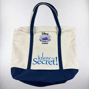 Disney Tote Bag Unisex Large Cream Blue Vacation Club Member I Know The Secret